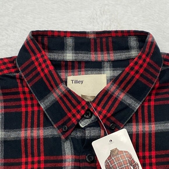 Tilley Flannel Shirt Mens XL Red Black Plaid Button Down Long Sleeve - Picture 4 of 13